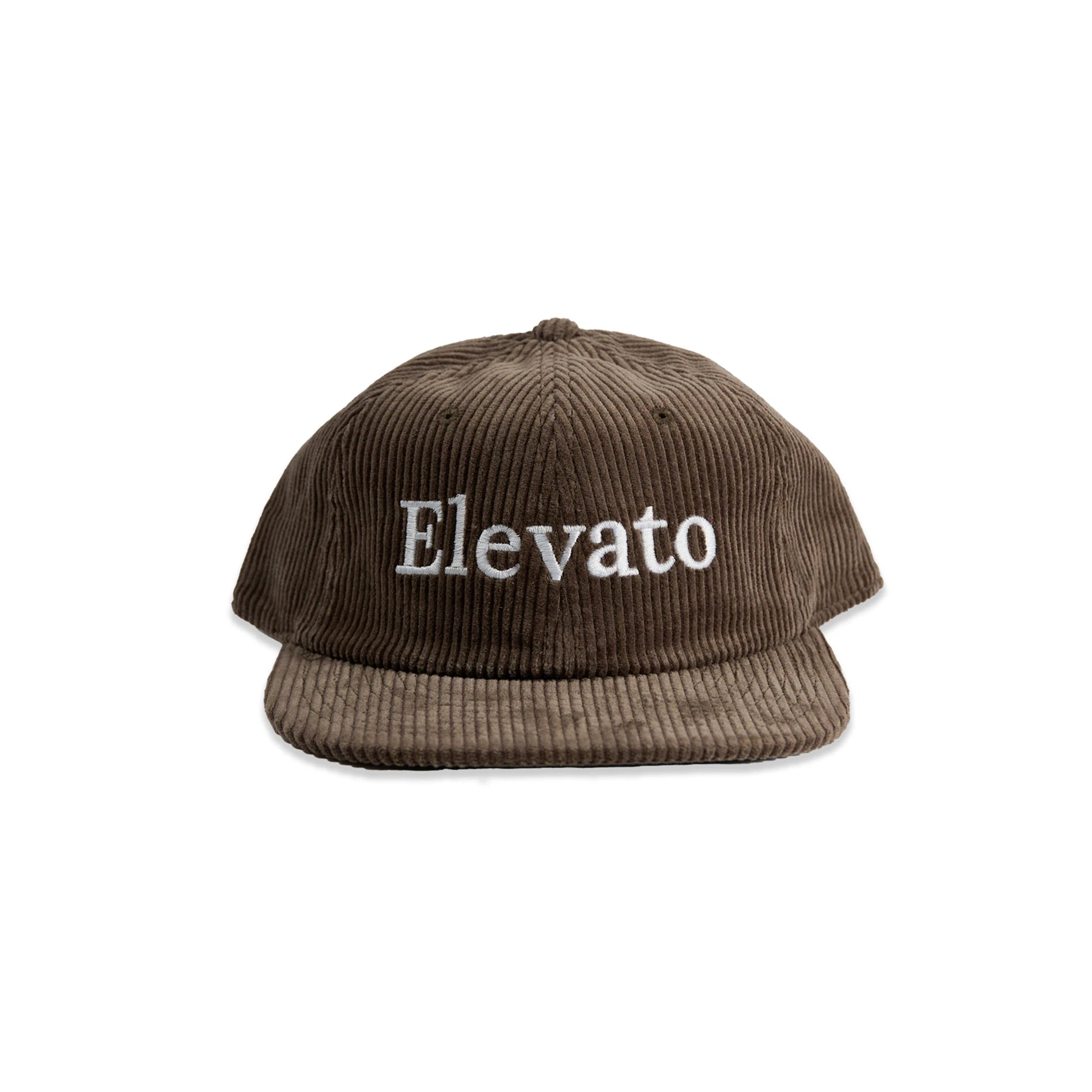 A brown hat with the Elevato logo prominently displayed on the front