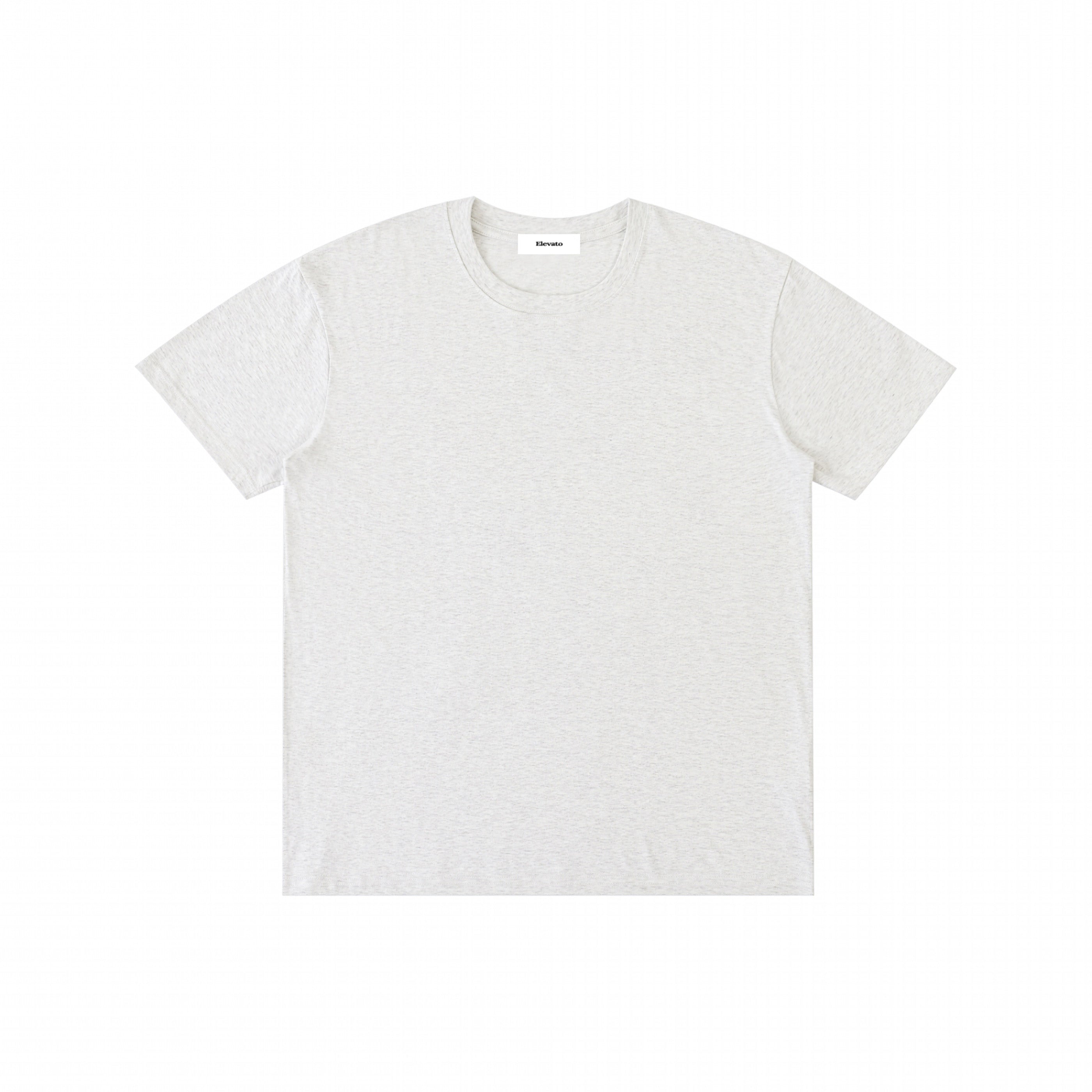 #color_Flower Gray A light gray short-sleeve crewneck t-shirt laid flat against a solid white background, with a small red and white label visible inside the collar.