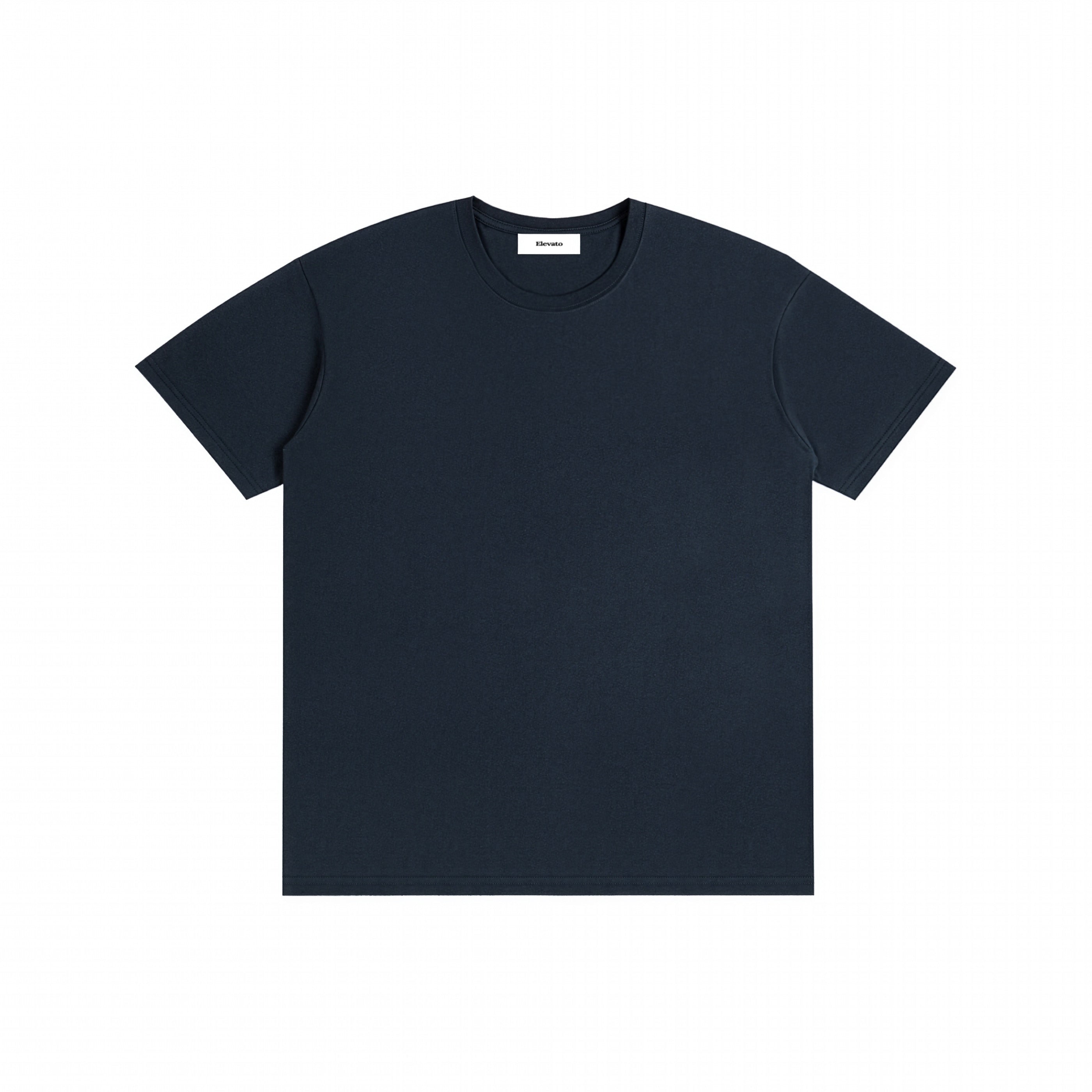 #color_Dark Blue A dark navy blue short-sleeve crewneck t-shirt laid flat against a solid white background.
